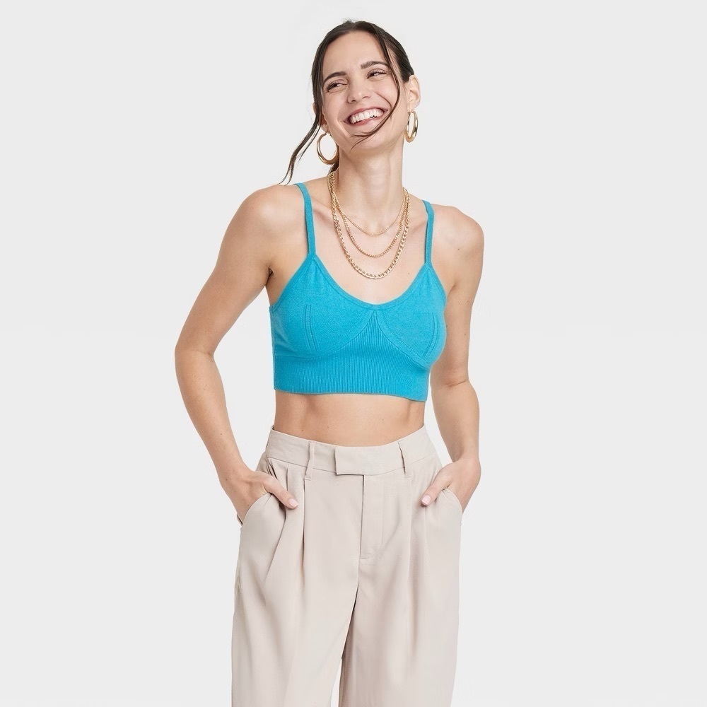 A New Day V-Neck Bralette Sweater Top Blue